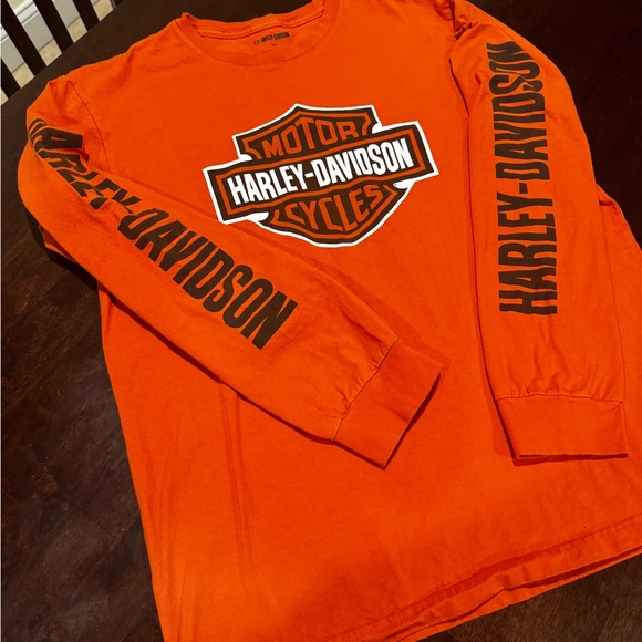 Harley-Davidson Men’s Bar and Shield Long Sleeve Safety Orange Graphic T-shirt - Picture 4 of 5